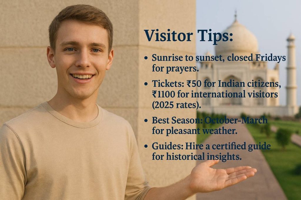 boy is explaining Visitor Tips of taj Mahal