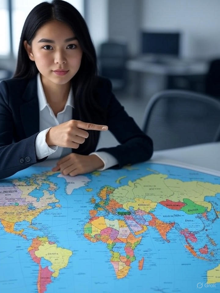 girl is pointing:Regions Leading eSIM Adoption United States, Canada, United Kingdom, Japan, and Germany